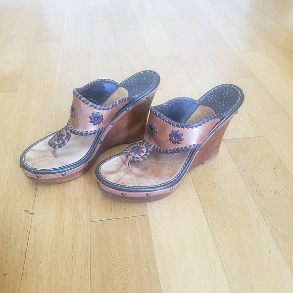 Jack Rogers Brown Letaher Wedge Heel Size 7 - Picture 2 of 5